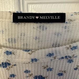 Brandy Melville White and Blue Floral Long Sleeve Top